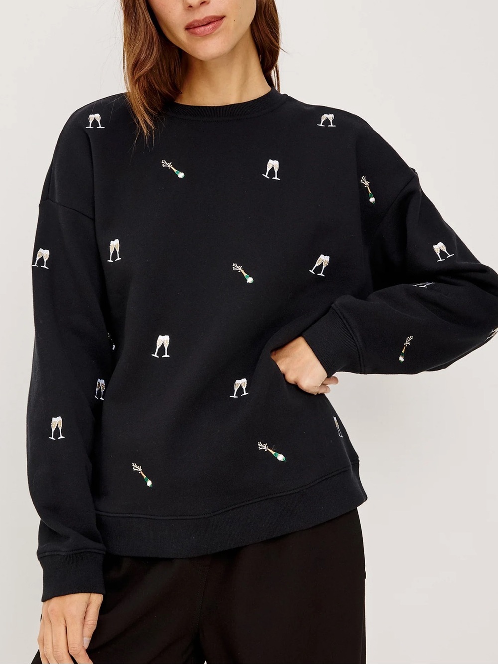 Rails The Varsity Sweatshirt Black Champagne Embroidery